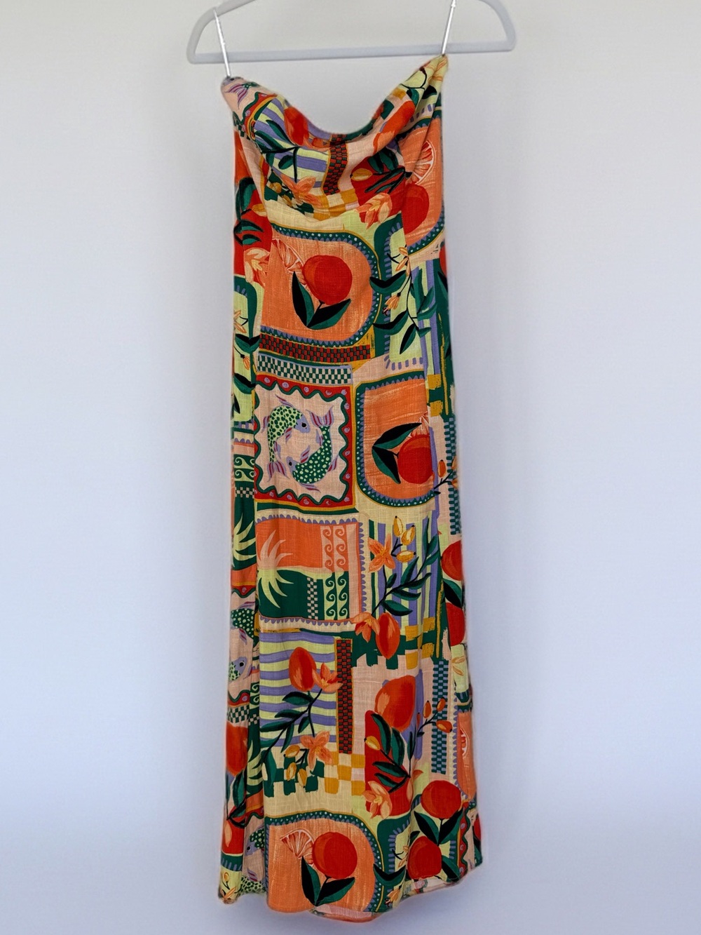 Anthropologie Paper Heart Strapless Tropical Print Maxi Dress S Tie Back Linen